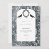 ヴィンテージダークゴシックグレー&ブラックダマスク&ラヴェンス 招待状 (正面)
