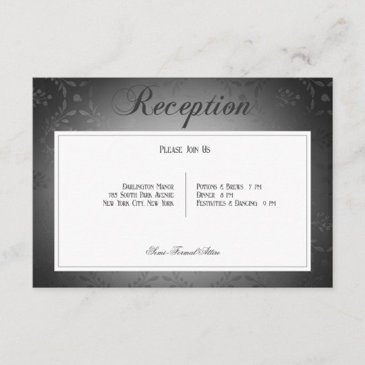 ヴィンテージダークゴシックブラックダマスクウェディング披露宴 エンクロージャーカード (正面)