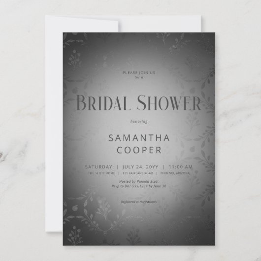 ヴィンテージダークゴシックブラックダマスクブライダルシャワー 招待状 (正面)