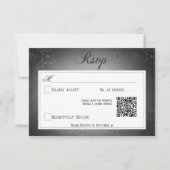 ヴィンテージダークゴシック黒ダマスクウェディングQRコード 出欠カード (正面)