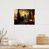 ヴィンテージダークハロウィーンナイトタウン通り ポスター (キッチン)