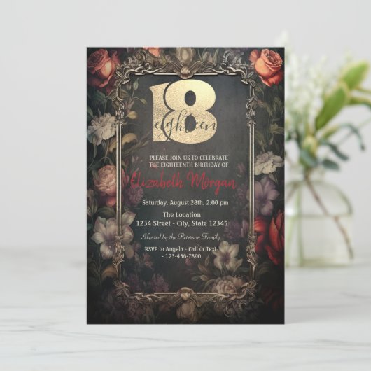 ヴィンテージダークバラゴシック18誕生日 招待状 (スタンド正面)