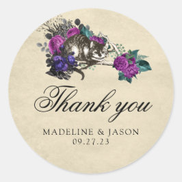ヴィンテージダークパープルフローラ結婚猫の感謝C ラウンドシール