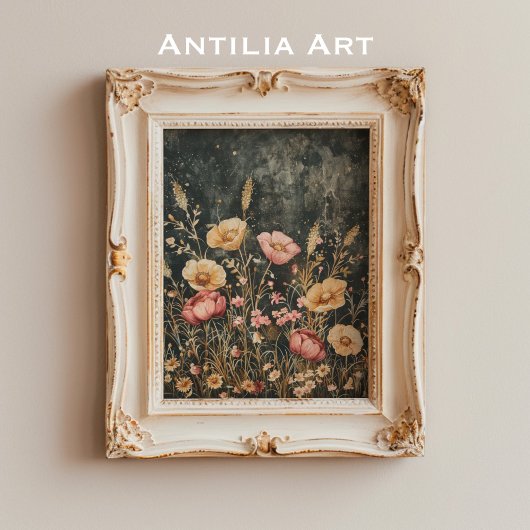 ヴィンテージダークフラワームーディーズフローラ静止状態 ポスター