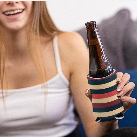 ヴィンテージダークブラウンとグリーンストライプ 缶クーラー