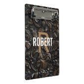 ヴィンテージダークブラウン工具革モノグラム名 ミニクリップボード (アングル)