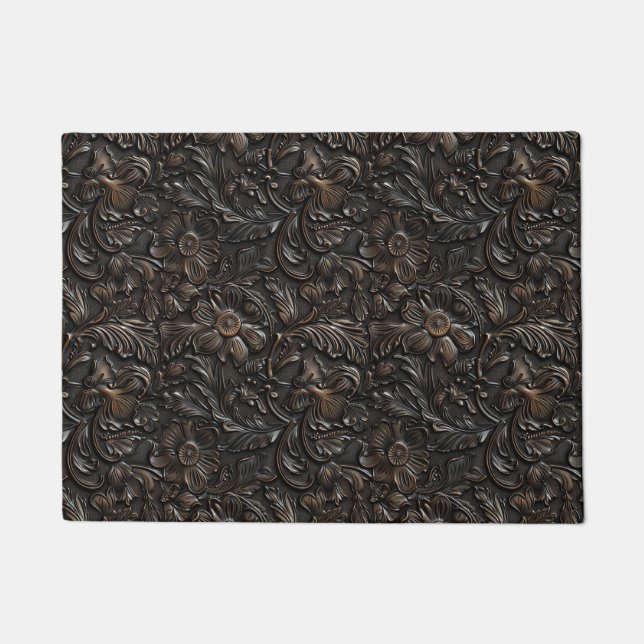 ヴィンテージダークブラウン工具革 ドアマット (正面)