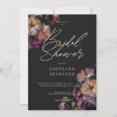 ヴィンテージダークブルゴーニュ&金ゴールドフローラブライダルシャワー 招待状 (正面)