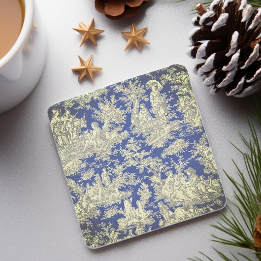 ヴィンテージダークブルーのトイルドジュエイ模様 ストーンコースター