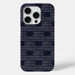 ヴィンテージダークブルーグランジアメリカ国旗のパターン iPhone 15 PROケース