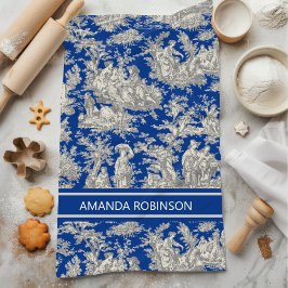 ヴィンテージダークブルートワールデジュウプリント キッチンタオル