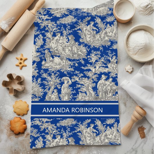 ヴィンテージダークブルートワールデジュウプリント キッチンタオル