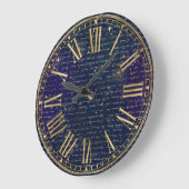 ヴィンテージダークブルー手書き&金ゴールドの輝き ラージ壁時計 (傾斜)