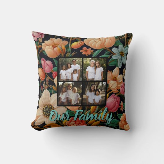 ヴィンテージダークムーディフローラ4写真テンプレート クッション (正面)