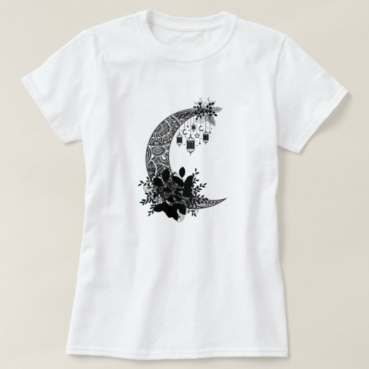 ヴィンテージダークムーンスターブラックフラワーレトロ魔法 Tシャツ (デザイン正面)