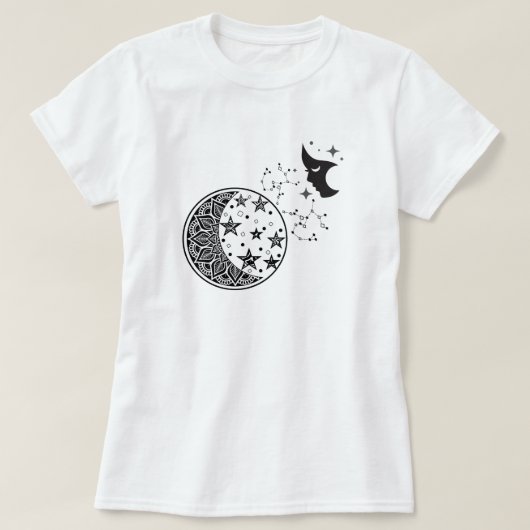 ヴィンテージダークムーンスターレトロ顔女性魔法 Tシャツ (デザイン正面)