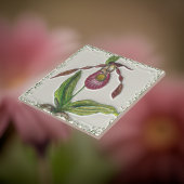 ヴィンテージダークレッドレディースリッパーオーキッドボタニカル タイル