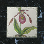 ヴィンテージダークレッドレディースリッパーオーキッドボタニカル タイル