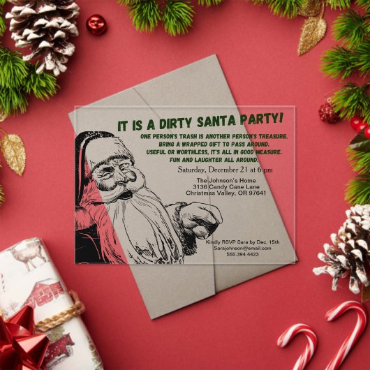 ヴィンテージダーティサンタギフト交換パーティー アクリル招待状 (インサイチュ (クリスマス))