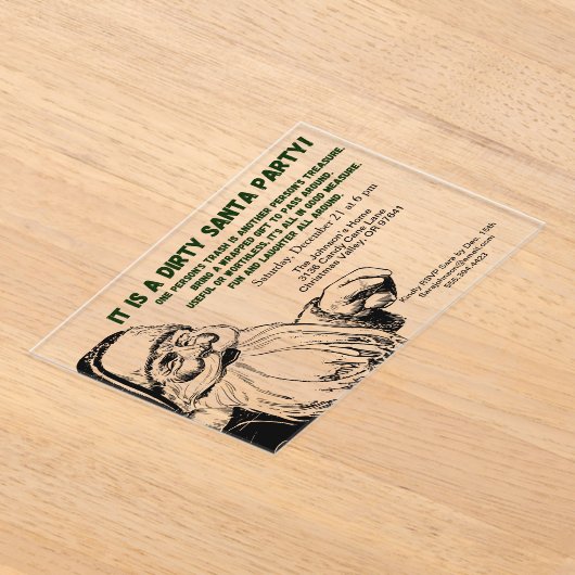 ヴィンテージダーティサンタギフト交換パーティー アクリル招待状 (レイダウン)