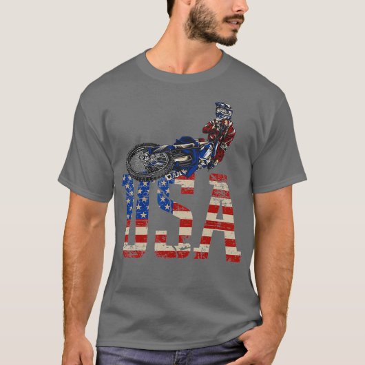 ヴィンテージダートバイク4th of 7 USA国旗motocross Tシャツ (正面)