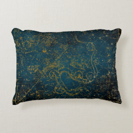 ヴィンテージダ図解入りの、写真付きのークブルー&金ゴールドスターマップ アクセントクッション