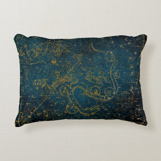 ヴィンテージダ図解入りの、写真付きのークブルー&金ゴールドスターマップ アクセントクッション (正面)