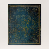 ヴィンテージダ図解入りの、写真付きのークブルー&金ゴールドスターマップ ジグソーパズル (縦)