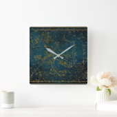 ヴィンテージダ図解入りの、写真付きのークブルー&金ゴールドスターマップ スクエア壁時計 (ホーム)