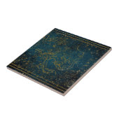 ヴィンテージダ図解入りの、写真付きのークブルー&金ゴールドスターマップ タイル (側面)