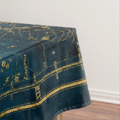 ヴィンテージダ図解入りの、写真付きのークブルー&金ゴールドスターマップ テーブルクロス (インサイチュ)