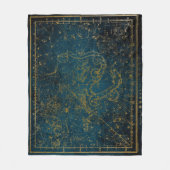 ヴィンテージダ図解入りの、写真付きのークブルー&金ゴールドスターマップ フリースブランケット (正面)