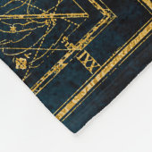 ヴィンテージダ図解入りの、写真付きのークブルー&金ゴールドスターマップ フリースブランケット (角)