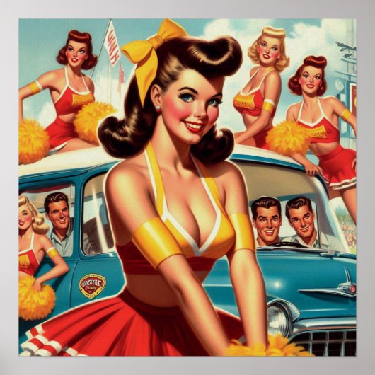 ヴィンテージチアリーダーイラストレーション ポスター (正面)