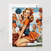 ヴィンテージチアリーダーイラストレーション ポストカード (正面/裏面)