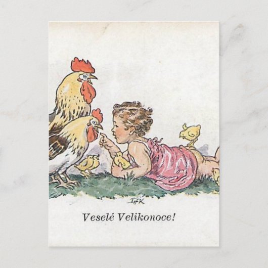 ヴィンテージチェコ/スロバキアイースターVesele Velikonoce! シーズンポストカード (正面)