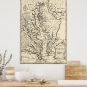 ヴィンテージチェサピーク湾の地図（1752年） ポスター (キッチン)