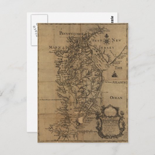 ヴィンテージチェサピーク湾の地図(1778) ポストカード (正面/裏面)