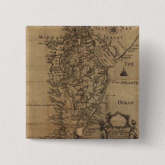 ヴィンテージチェサピーク湾の地図(1778) 缶バッジ (正面)