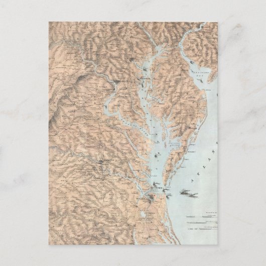 ヴィンテージチェサピーク湾の地図（1861年） ポストカード (正面)