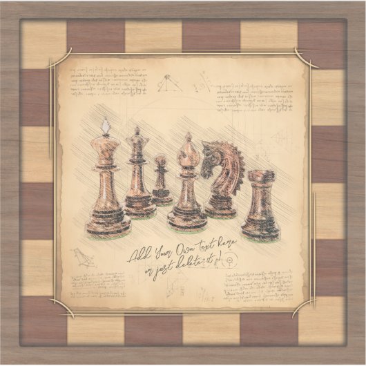 ヴィンテージチェス盤とチェスの駒，プレイヤーのギフト シール (正面)