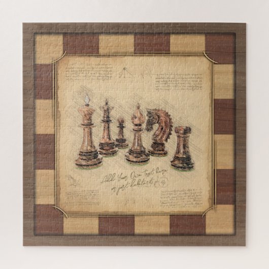 ヴィンテージチェス盤とチェスの駒，プレイヤーのギフト ジグソーパズル (縦)
