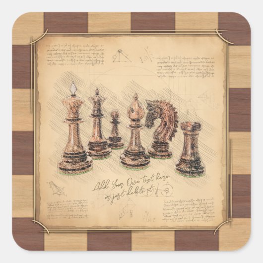 ヴィンテージチェス盤とチェスの駒，プレイヤーのギフト スクエアシール (正面)
