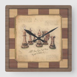 ヴィンテージチェス盤とチェスの駒，プレイヤーのギフト スクエア壁時計