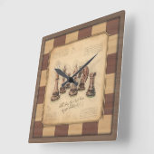 ヴィンテージチェス盤とチェスの駒，プレイヤーのギフト スクエア壁時計 (傾斜)