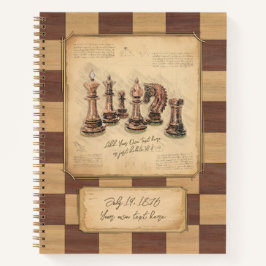 ヴィンテージチェス盤とチェスの駒，プレイヤーのギフト ノートブック