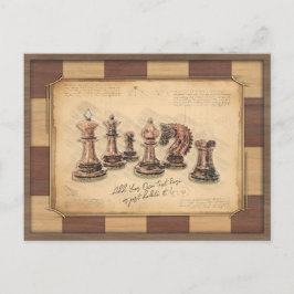 ヴィンテージチェス盤とチェスの駒，プレイヤーのギフト ポストカード
