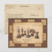 ヴィンテージチェス盤とチェスの駒，プレイヤーのギフト ポストカード (正面/裏面)