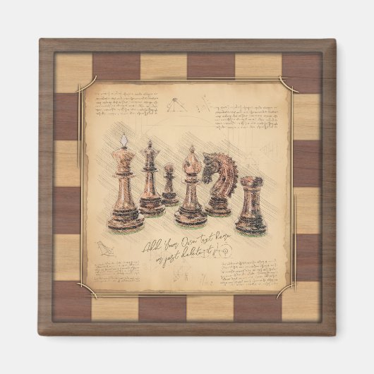 ヴィンテージチェス盤とチェスの駒，プレイヤーのギフト マグネット (正面)