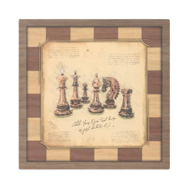 ヴィンテージチェス盤とチェスの駒，プレイヤーのギフト メタルプリント